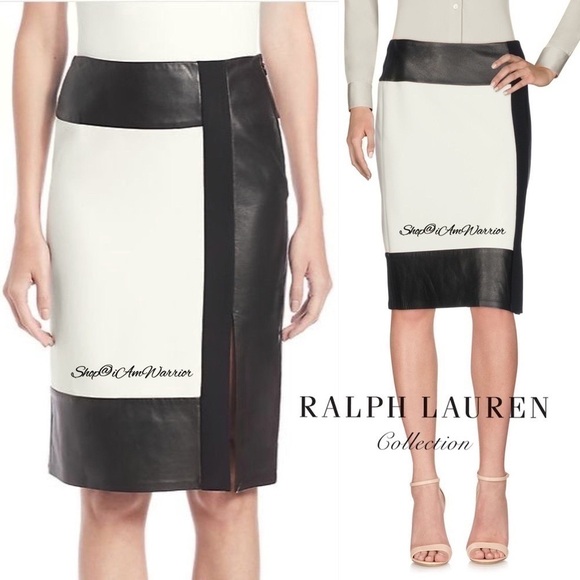 Ralph Lauren Collection leather/wool colorblock pencil skirt *shop@iamwarrior - Picture 3 of 10